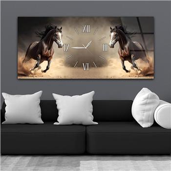 Yatay Ortadan Saatli  Sanat ve Doğa Temalı Cam Tablo 049