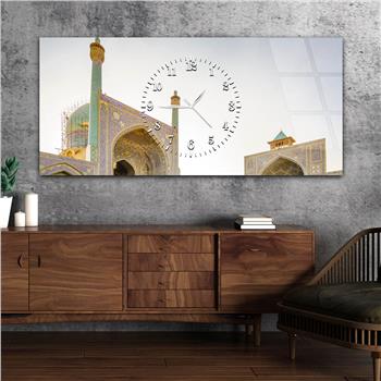 Tableau en verre à thème religieux avec horloge centrale horizontale  035