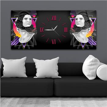 Yatay Ortadan Saatli  Sanat ve Doğa Temalı Cam Tablo 094