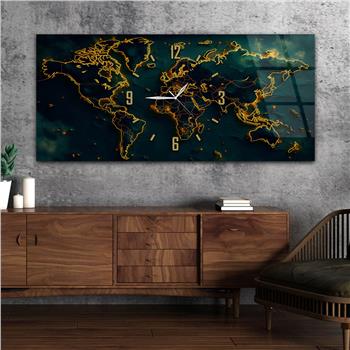 Yatay Saatli Ortadan Vatan Temalı Cam Tablo 110