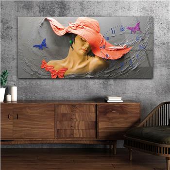 Horizontal bedrucktes Glas mit Kunst und Naturthema und einer Uhr an der Seite 060