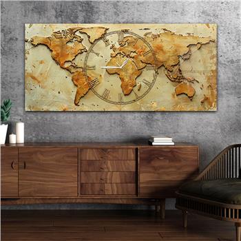 Yatay Saatli Ortadan Vatan Temalı Cam Tablo 127