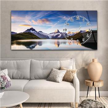 Horizontal bedrucktes Glas mit Kunst und Naturthema und einer Uhr an der Seite 094