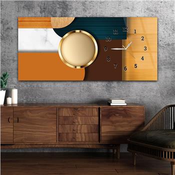 Horizontal bedrucktes Glas mit Kunst und Naturthema und einer Uhr an der Seite 153