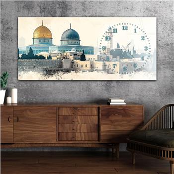 Yatay Saatli Yandan Dini Temalı Cam Tablo 074