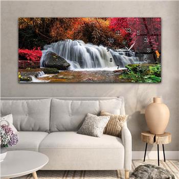 Horizontal bedrucktes Glas mit Kunst und Naturthema und einer Uhr an der Seite 176