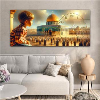 Yatay Saatli Yandan Dini Temalı Cam Tablo 073