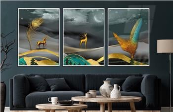 Alüminyum Çerçeveli Sanat Temalı 3lü Set CAM Tablo 0063