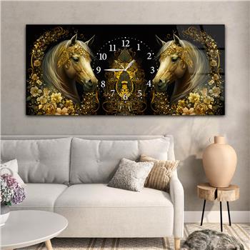 Yatay Ortadan Saatli  Sanat ve Doğa Temalı Cam Tablo 069