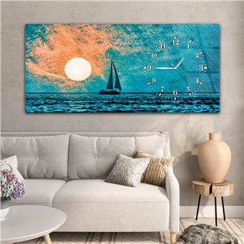 Yatay Saatli Yandan Sanat ve Doğa Temalı Cam Tablo 001