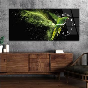 Horizontal bedrucktes Glas mit Kunst und Naturthema und einer Uhr an der Seite 090