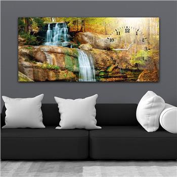 Horizontal bedrucktes Glas mit Kunst und Naturthema und einer Uhr an der Seite 066