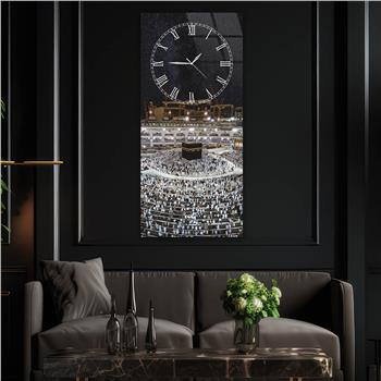 Dikey Üstten Saatli Dini Temalı Cam Tablo 023