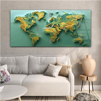 Yatay Saatli Ortadan Vatan Temalı Cam Tablo 103