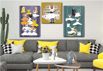 Kunst Thematisches 2-teiliges bedrucktes Glas und Uhrenset