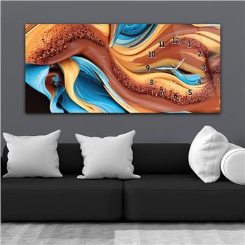 Horizontal bedrucktes Glas mit Kunst und Naturthema und einer Uhr an der Seite 143