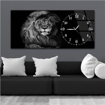 Horizontal bedrucktes Glas mit Kunst und Naturthema und einer Uhr an der Seite 106