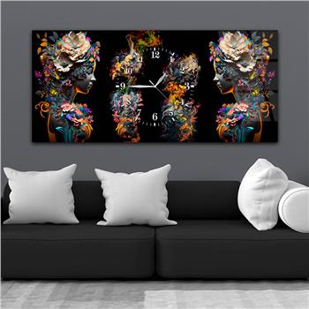 Yatay Ortadan Saatli  Sanat ve Doğa Temalı Cam Tablo 064