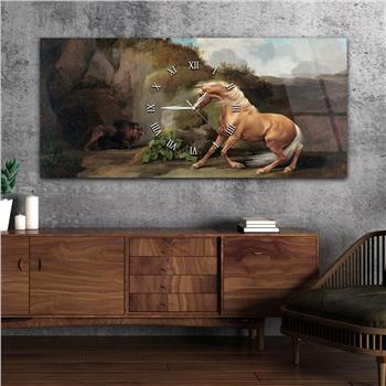 Horizontal bedrucktes Glas mit Kunst- und Naturthema und einer Uhr in der Mitte 016