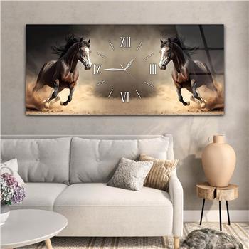 Yatay Ortadan Saatli  Sanat ve Doğa Temalı Cam Tablo 049