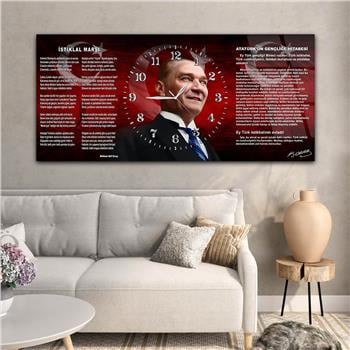 Yatay Saatli Ortadan Vatan Temalı Cam Tablo 144