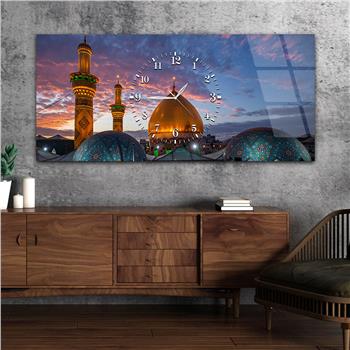 Tableau en verre à thème religieux avec horloge centrale horizontale  053