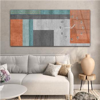 Horizontal bedrucktes Glas mit Kunst und Naturthema und einer Uhr an der Seite 116