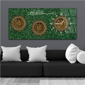 لوحة زجاجية أفقية ذات طابع ديني مع ساعة جانبية 060