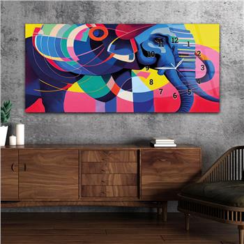 Horizontal bedrucktes Glas mit Kunst und Naturthema und einer Uhr an der Seite 155