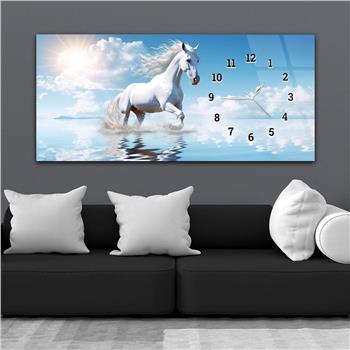 Horizontal bedrucktes Glas mit Kunst und Naturthema und einer Uhr an der Seite 170