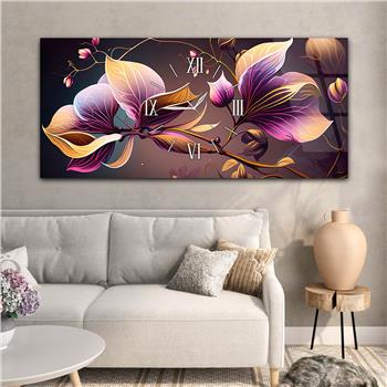 Yatay Ortadan Saatli  Sanat ve Doğa Temalı Cam Tablo 099