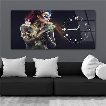 Horizontal bedrucktes Glas mit Kunst und Naturthema und einer Uhr an der Seite 086