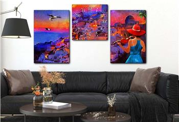 SANAT TEMALI  CAM TABLO SAAT SETİ 