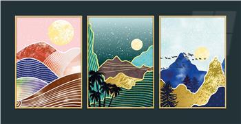 Alüminyum Çerçeveli Sanat Temalı 3lü Set MDF Tablo 0018