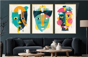 Alüminyum Çerçeveli Sanat Temalı 3lü Set CAM Tablo 0085