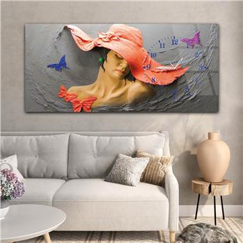 Horizontal bedrucktes Glas mit Kunst und Naturthema und einer Uhr an der Seite 060