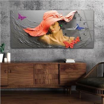 Horizontal bedrucktes Glas mit Kunst und Naturthema und einer Uhr an der Seite 059