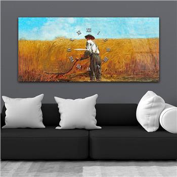 Horizontal bedrucktes Glas mit Kunst- und Naturthema und einer Uhr in der Mitte 003