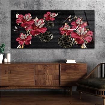 Horizontal bedrucktes Glas mit Kunst und Naturthema und einer Uhr an der Seite 064