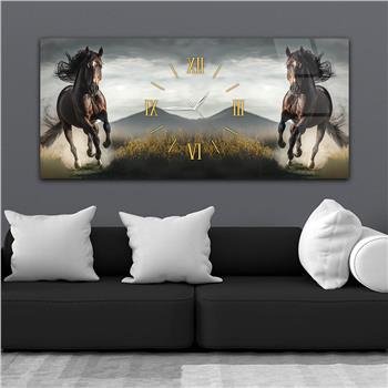 Horizontaal, in Het Midden Voorzien Van Een Klok, Kunst En Natuur Thema Gehard Glasschilderij 057