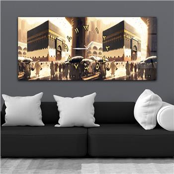 Yatay Ortadan Saatli  Dini Temalı Cam Tablo 113