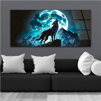 Yatay Ortadan Saatli  Sanat ve Doğa Temalı Cam Tablo 050