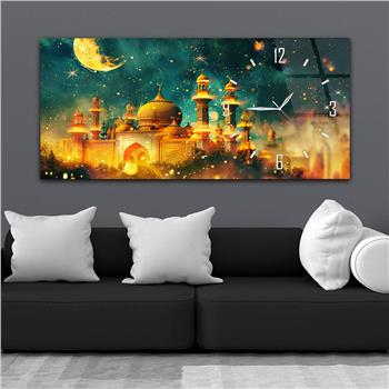 Yatay Saatli Yandan Dini Temalı Cam Tablo 082