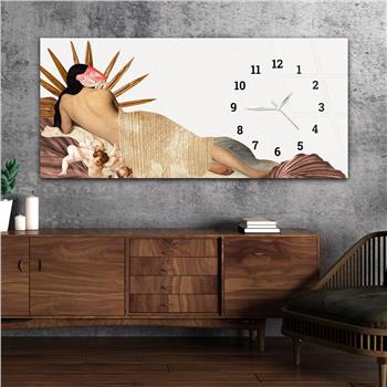 Horizontal bedrucktes Glas mit Kunst und Naturthema und einer Uhr an der Seite 163