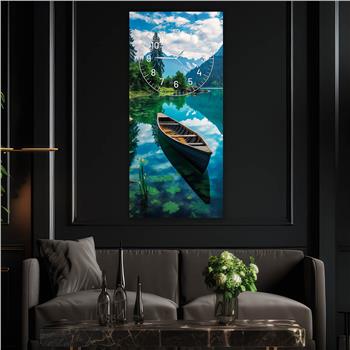 Dikey Üstten Saatli Sanat Temalı Cam Tablo 011