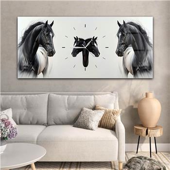 Yatay Ortadan Saatli  Sanat ve Doğa Temalı Cam Tablo 060