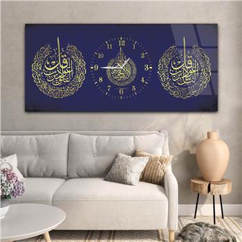 Tableau en verre à thème religieux avec horloge centrale horizontale  083