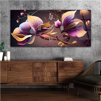 Yatay Ortadan Saatli  Sanat ve Doğa Temalı Cam Tablo 099