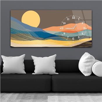 Horizontal bedrucktes Glas mit Kunst und Naturthema und einer Uhr an der Seite 081