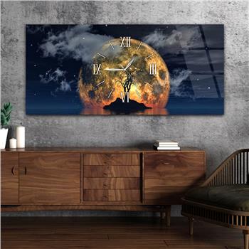 Yatay Ortadan Saatli  Sanat ve Doğa Temalı Cam Tablo 071